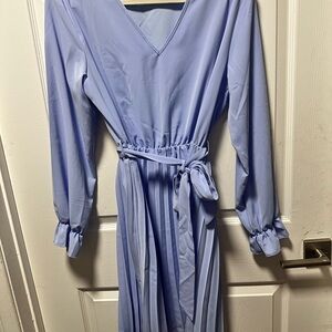 Free People Light Blue V-Neck Long Sleeve Dress